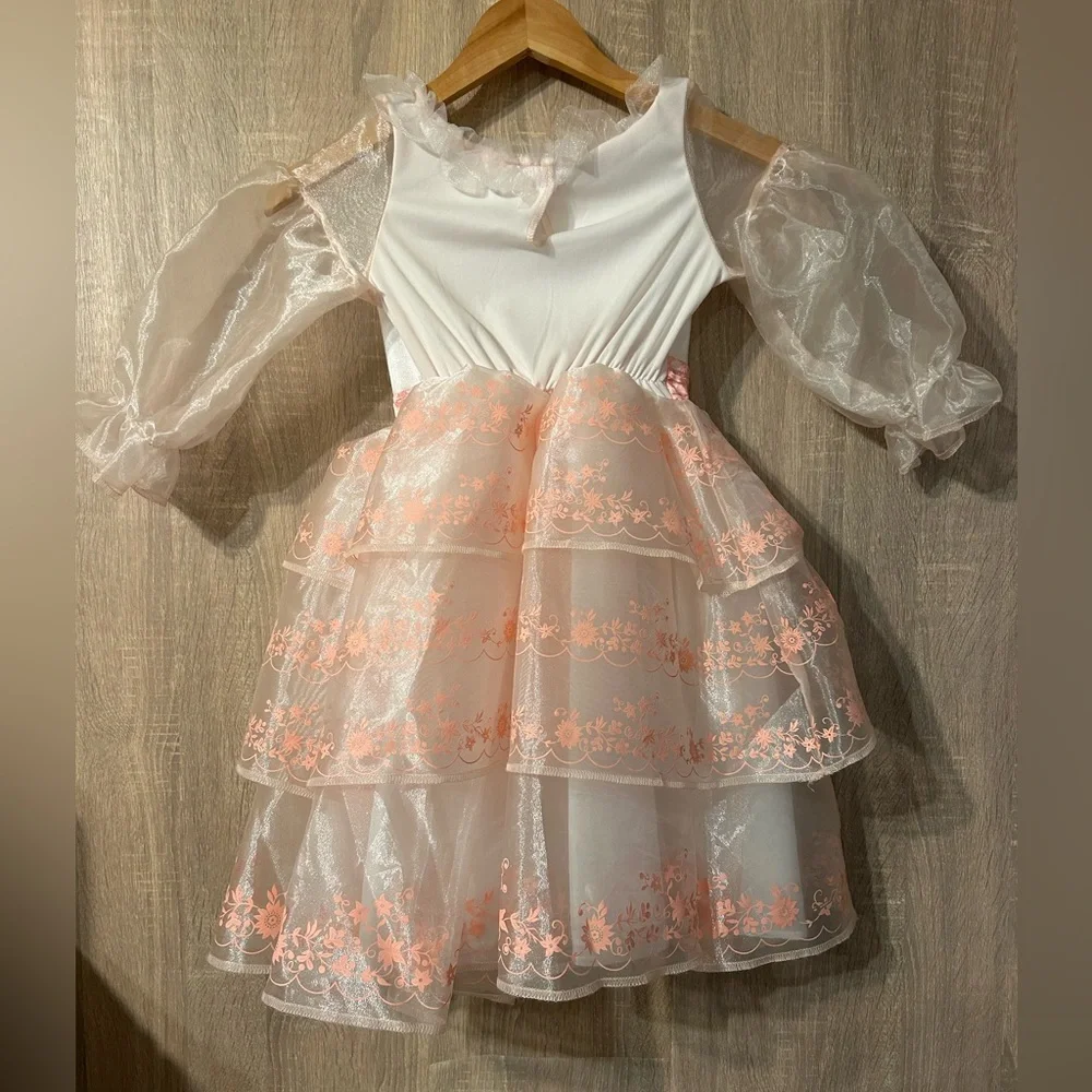 Disney Girls White and Pink Floral Princess Dress Costume